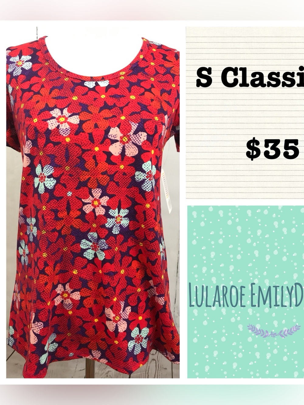 LuLaRoe Red Floral Short Sleeve Top